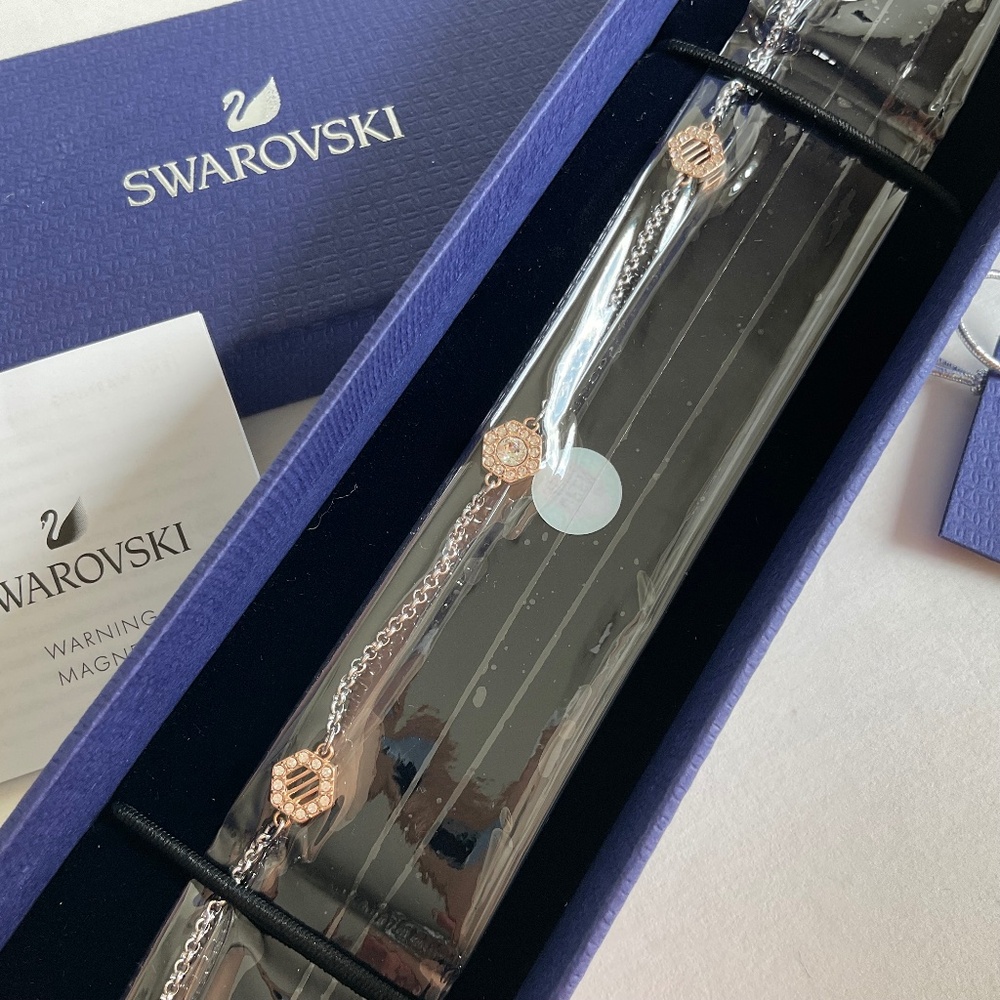Authentic Swarovski Strand Hexagon Crystal & Rose Gold Bracelet